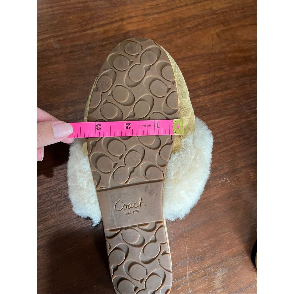 Coach Carra Sand Suede Signature C Embossed Sheep Fur Slippers Slides A0024 Size - Picture 7 of 9